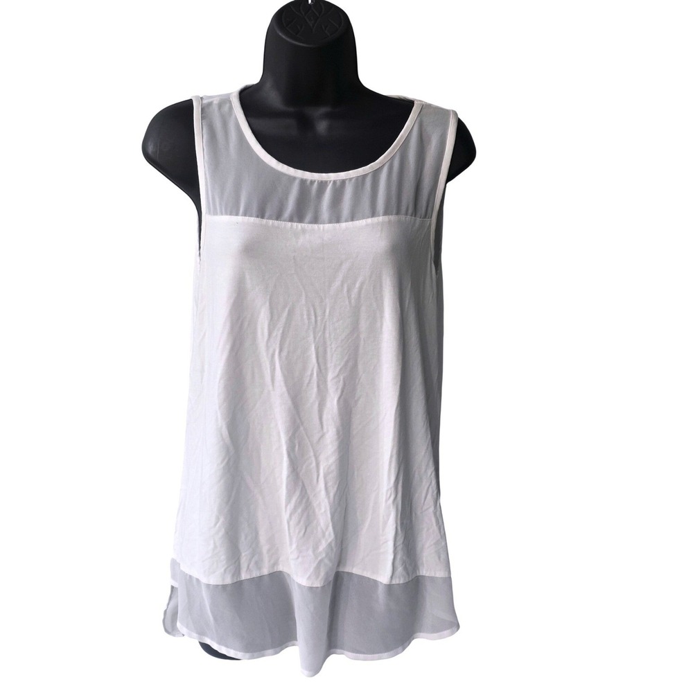 Vince Camuto Womens White Sheer Mixed Media Sleeveless Tank Top Size M